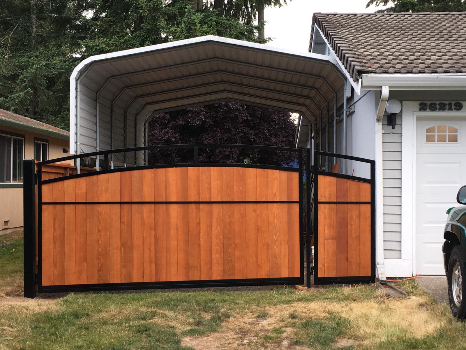 Attach the gate panels to the posts using hinges and screws.